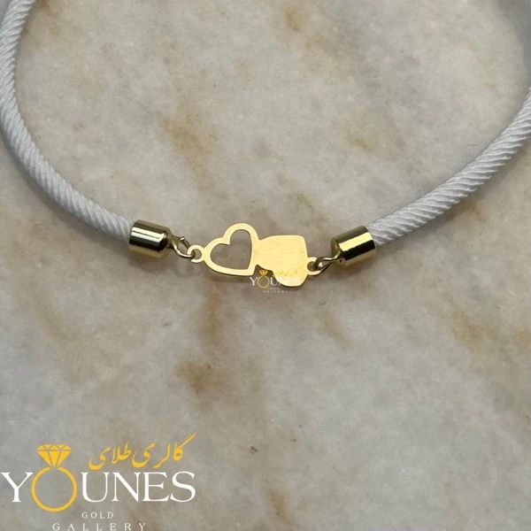 دستبند دو قلب پر و خالی طلا لیزری